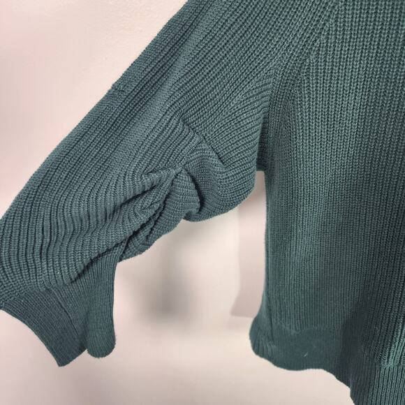 Cabi Women Pullover Sweater Small Green Knit Ruched Sleeve Cowl Neck Cotton 3532 - Picture 7 of 10